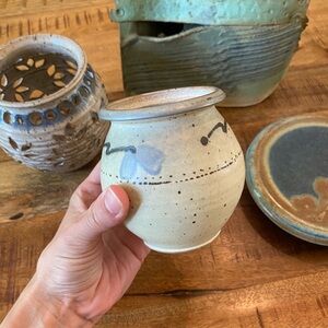 Handcrafted Ceramic Vase - Cream and Blue